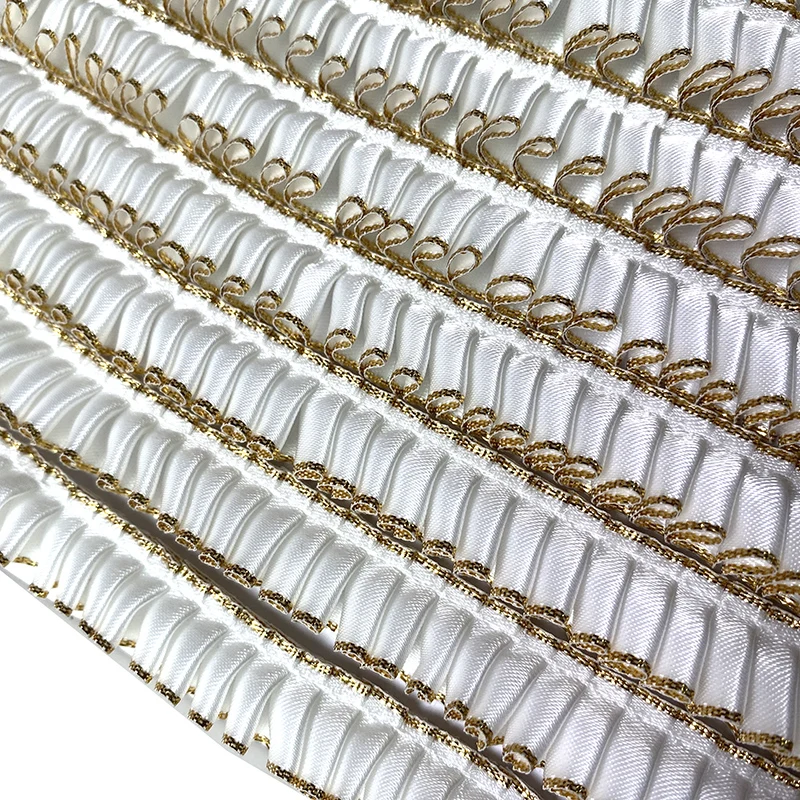 custom polyester single side satin box knife pleated trim fabric gathered ribbon ruffled lace trim for rosette gift wrapping