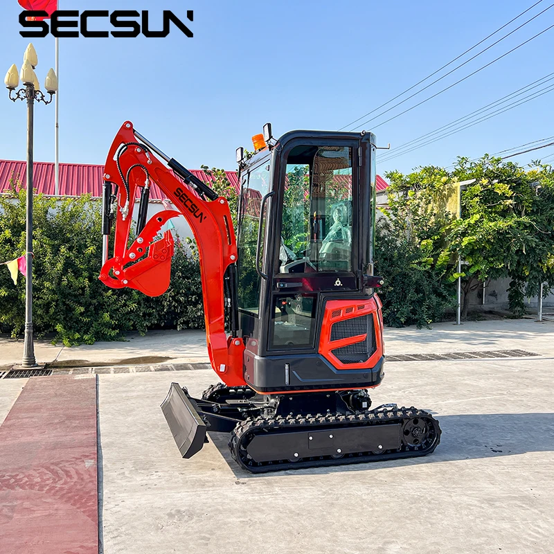 Secsun New mini digger excavator 1 ton 1.5 ton 1.8 ton 3.5 ton crawler excavator with cabin