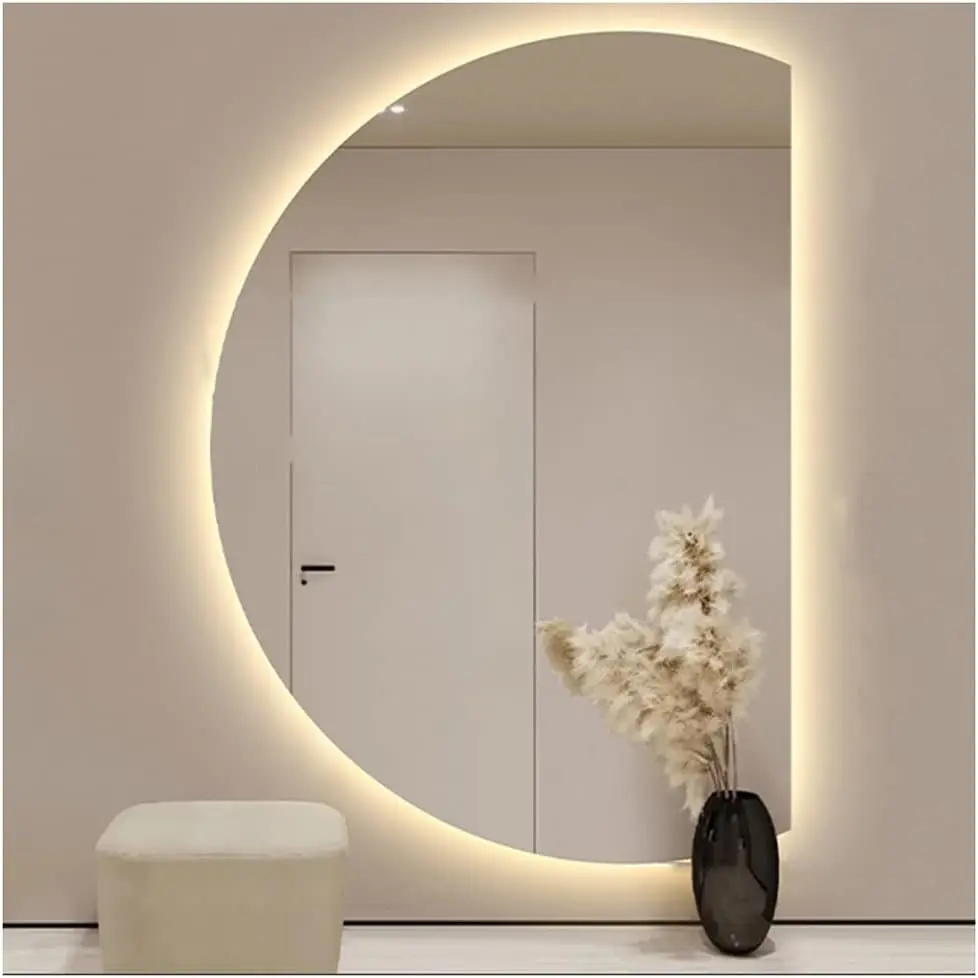 Decorative Wall Irregular half round LED mirror backlit bathroom waterproof wall lighted mirror