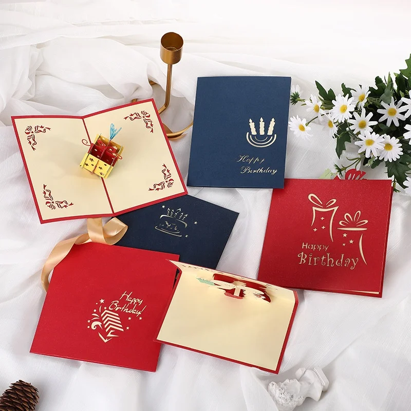 Pop Up Paper Crafts 3D Cake Greeting Invitations Card for Happy Birthday Theme Paper Invitation Card