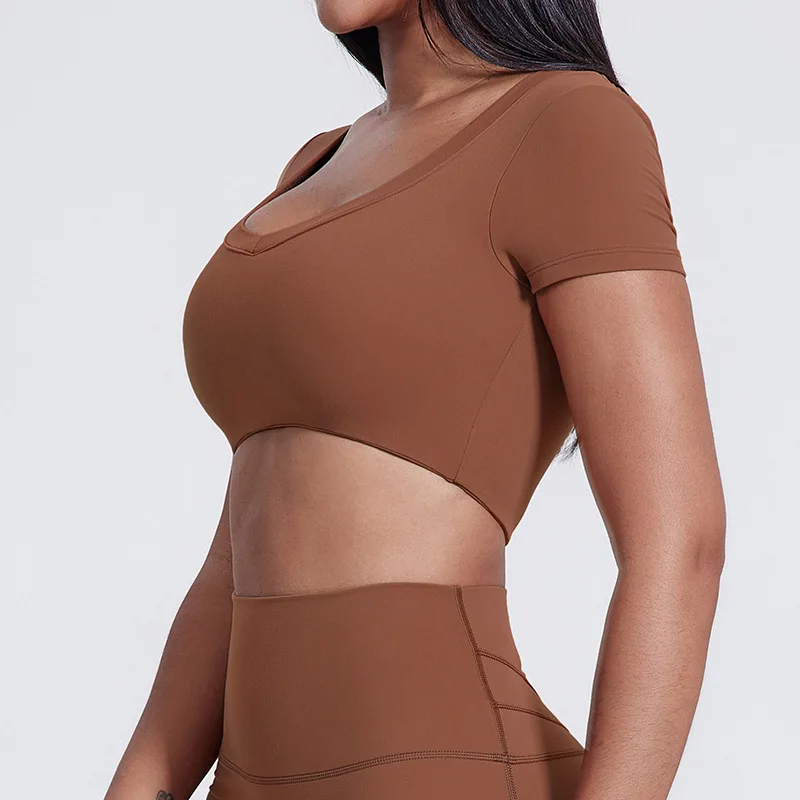 polyamide short sleeves crop tshir bra and legging gym fitness yoga training jogging wear women activewear running sports sets