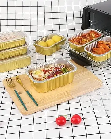 550 ml Popular square aluminum foil container oblong disposable gold disposable aluminum container foil for food