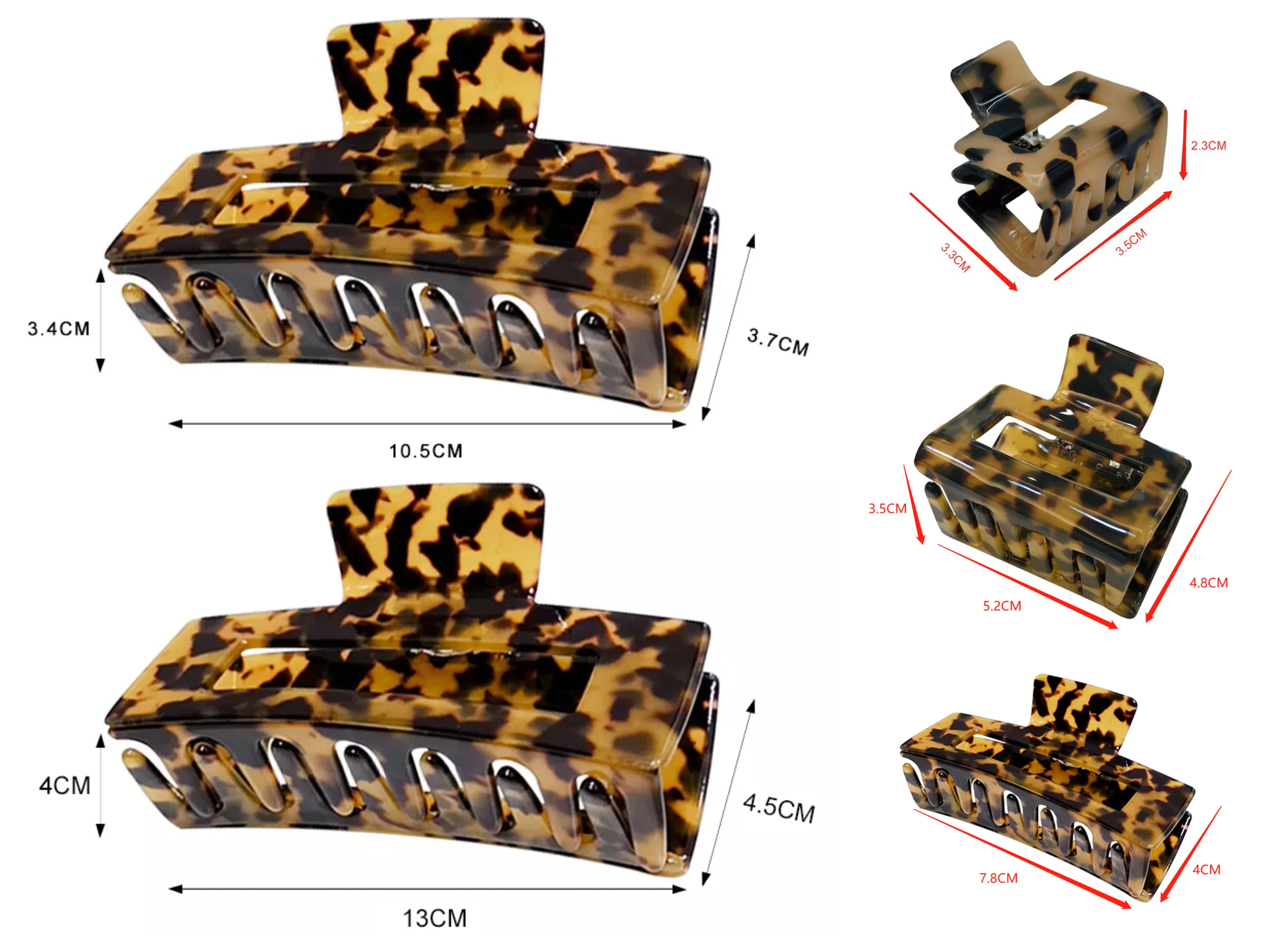 Hair Accessories Mini to XL 13cm Cellulose Acetate Tortoise Shell Rectangle Extra Large Jumbo Thick Hair Claw Clips for Women