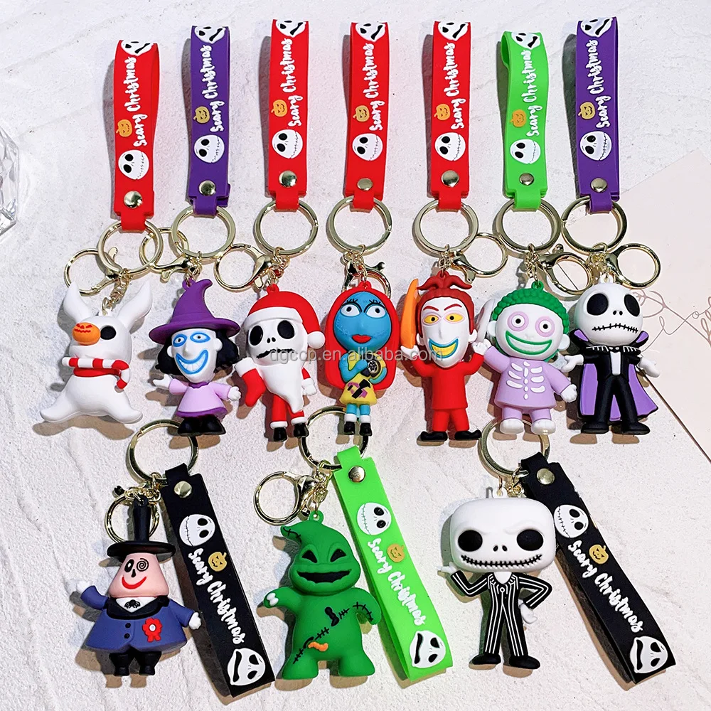 3D American Movies Sally Jack Skellington Keychain Soft PVC Rubber the Nightmare Before Christmas