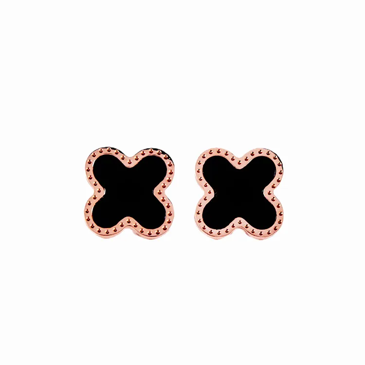 Dropshipping Korean version 18k rose gold titanium steel four-leaf clover earring female shell earring colorful earring A170