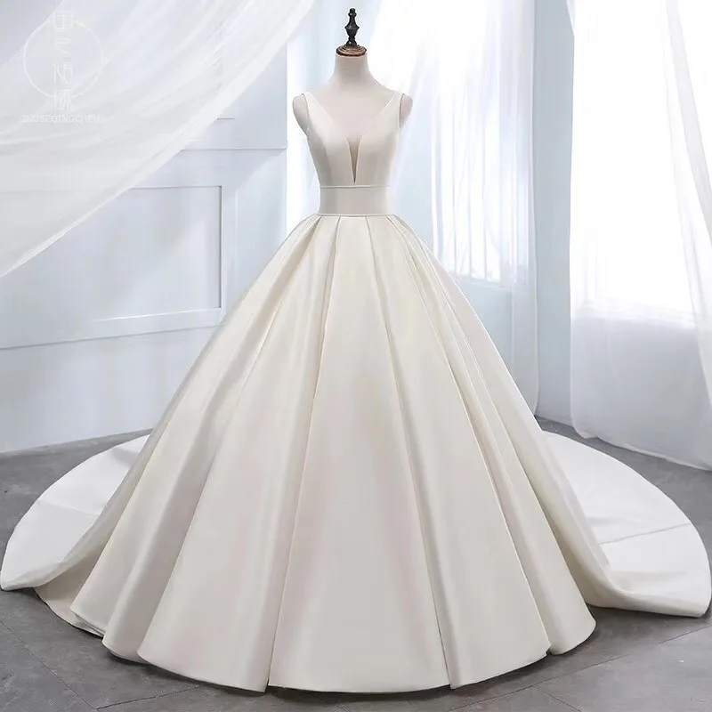 China factory satin wedding dress fashion long wedding dresses satin white satin wedding dress
