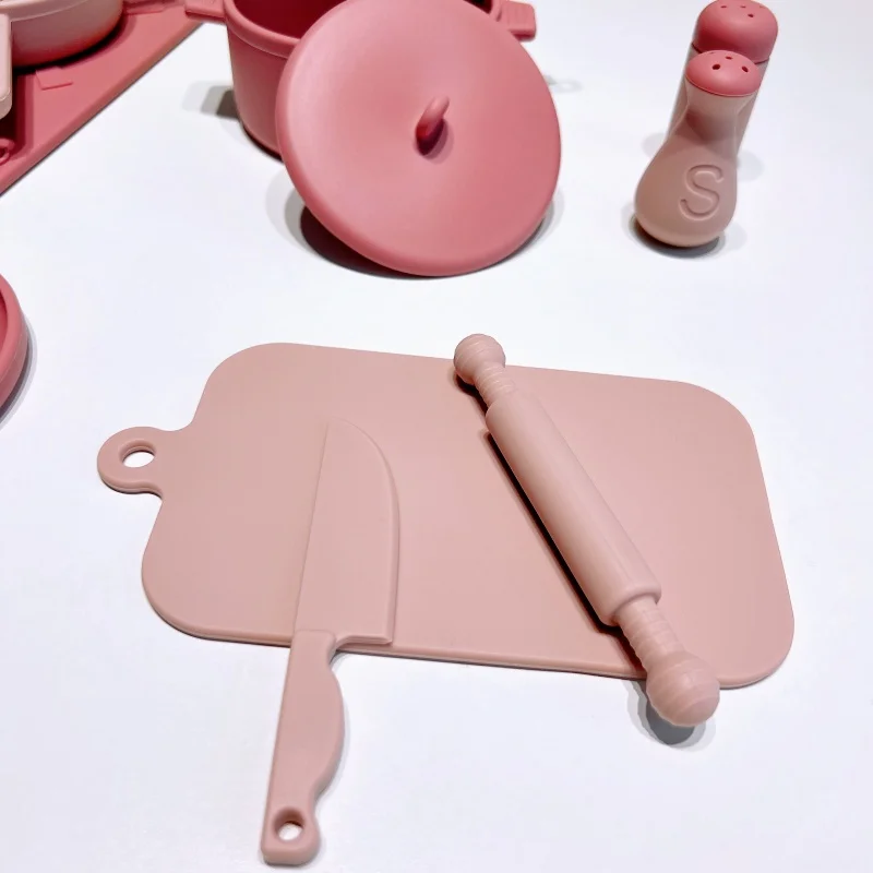 Food-Grade Silicone Kid 14 Pcs Kids Toy Kitchen Accessories Set With Play Pots And Pans Kids Pretend Play Kitchen Toy Set