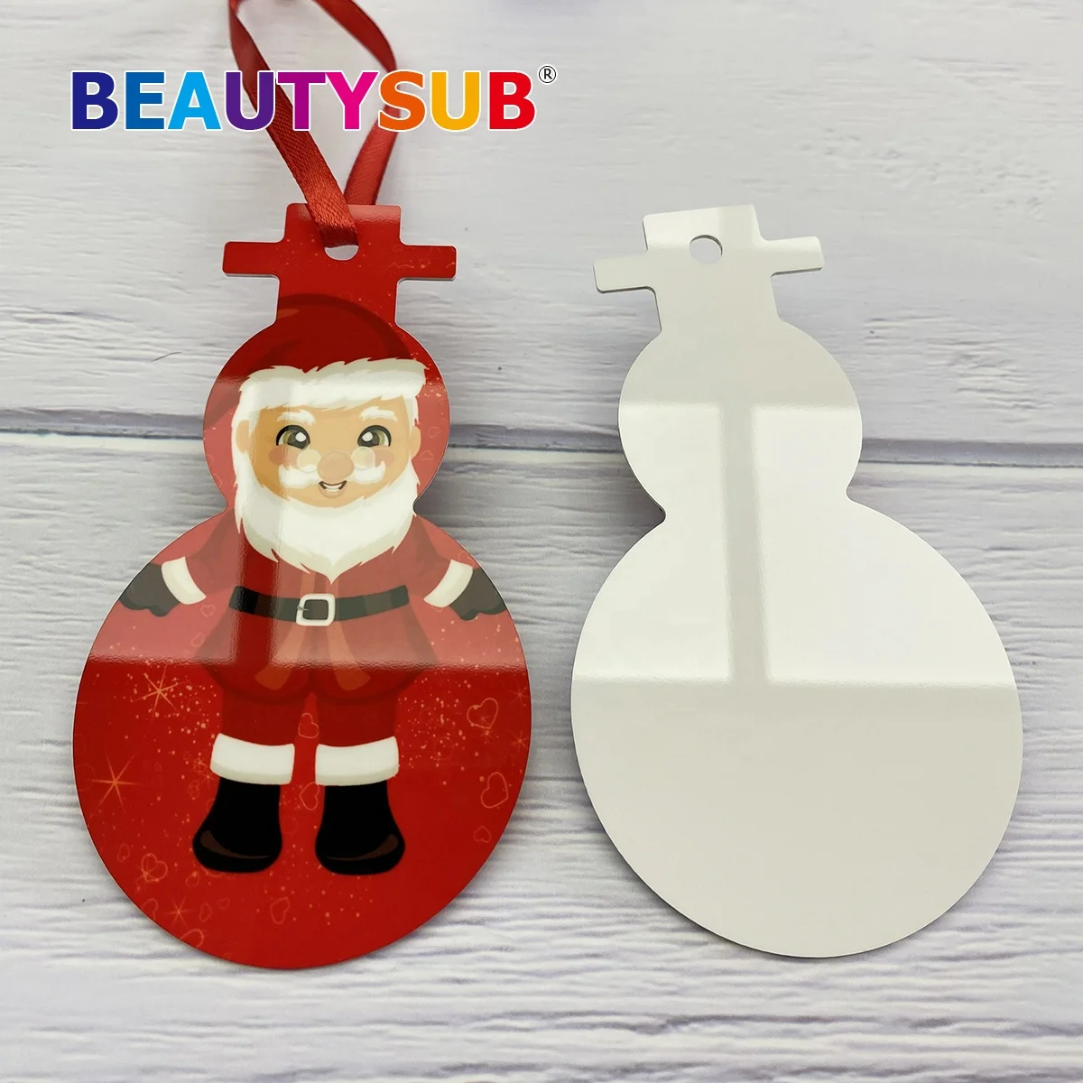Promotional 1.15mm Sublimation HD Blank Aluminum Ornament Paw Print with Ribbon for Christmas Decoration