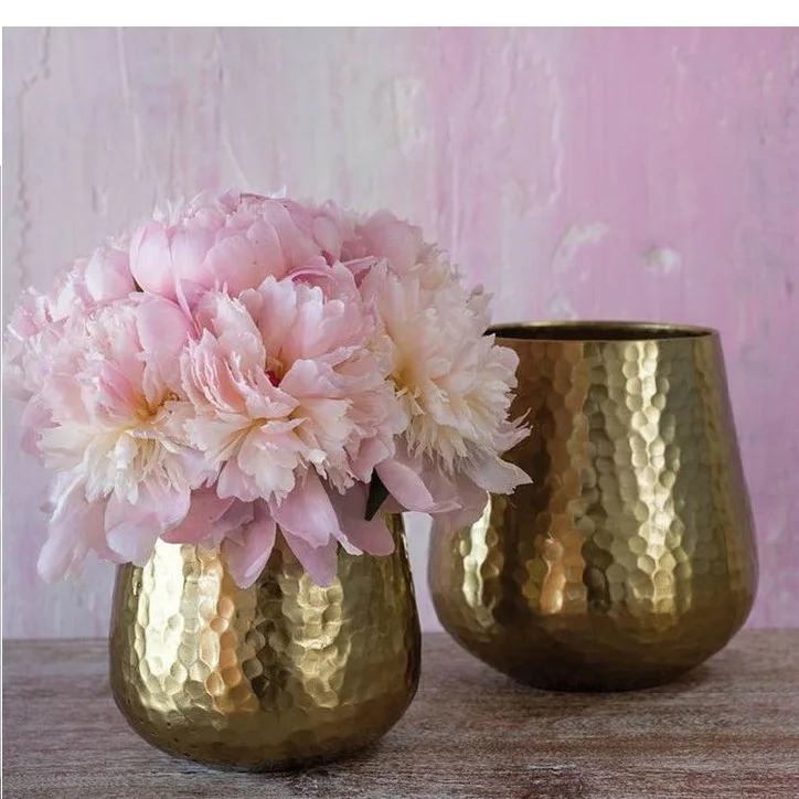 Set of Three Home Decorative Planter Indoor Outdoor Metal Floor Planter Gold Finished Modern Metal Garden Planter