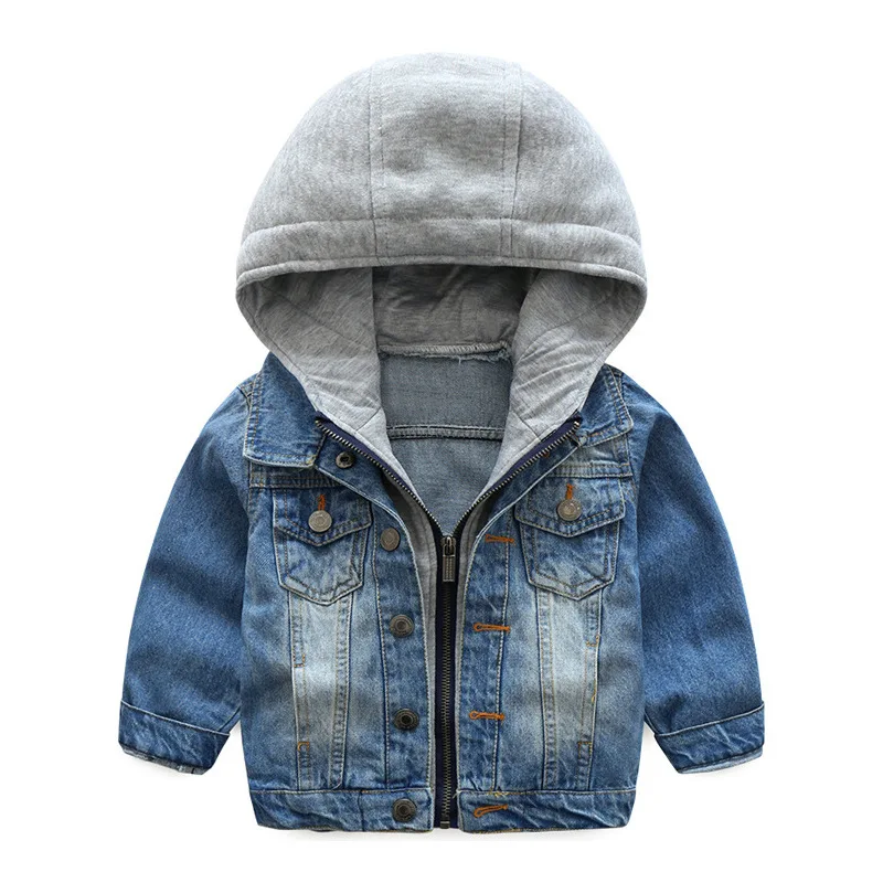 Unisex Boy Girl Jacket Hooded Baby Kids Denim Coat Long-sleeve Tops Cool All Season