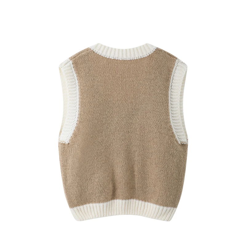 Custom patterned jacquard knit vest V-neck sleeveless sweater vest for women