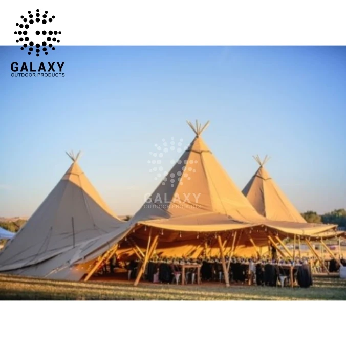 Luxury Camping Tent Wooden Pole Tent Outdoor Wedding Party Camping Safari Tipi Tent for Sale
