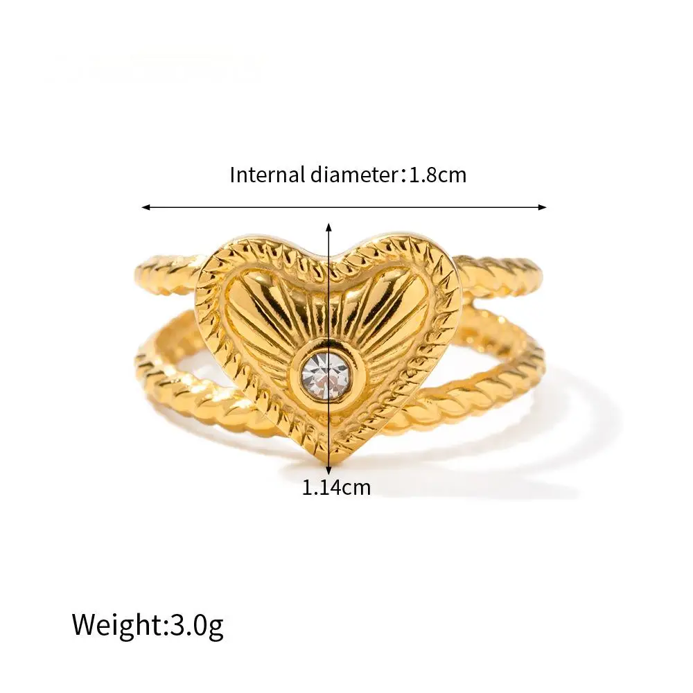 Hongtong D1-8 из нержавеющей стали 18K позолоченное сердце Блестящий Циркон двухслойные Роскошные модные ювелирные кольца