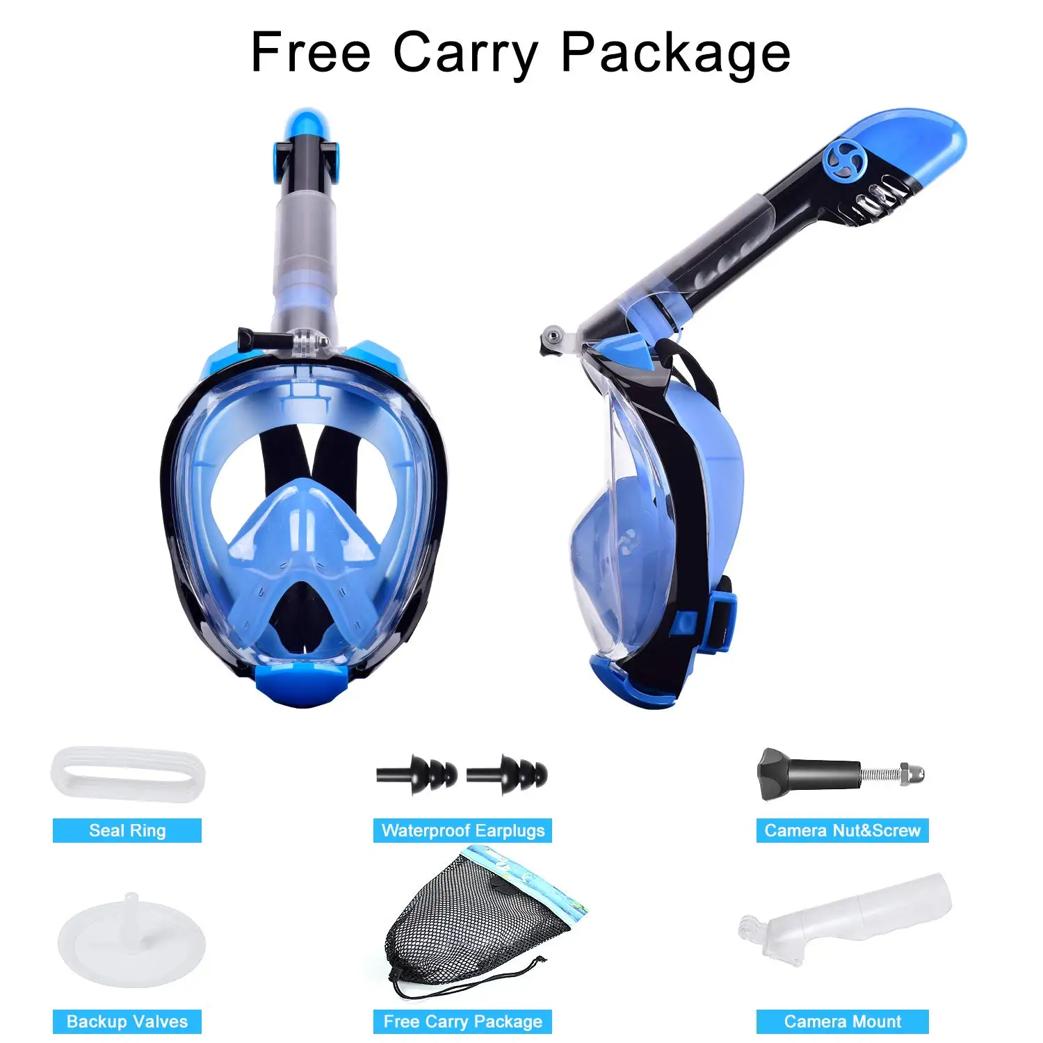  Full Face Snorkeling Mask Anti Fog 180 Degree Scuba Goggles Tempered Glass Low Volume Snorkel