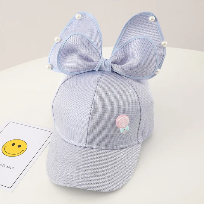 Summer Sunshade Cute Kids Sun Hats Girl Pearl Decoration Breathable Princess Baseball Cap