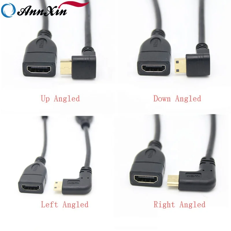 Позолоченный 90 градусов прямоугольный мини HDMI к штекер-гнездо кабель для HDTV 1080p