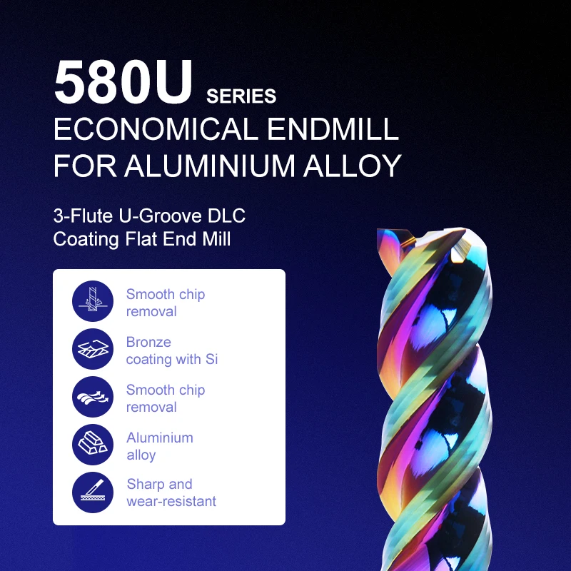TG High Performance 3 Flutes Colorful U-groove DLC Coating Flat(580U series) milling cutter Aluminium