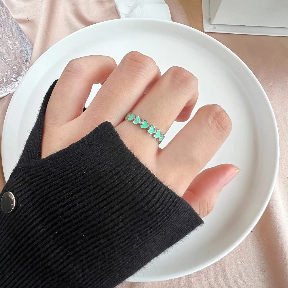 New Fashion Candy Color Drop Glue Enamel Love Cute Enamel Heart Rings 925 Sterling Silver Heart Shaped Ring