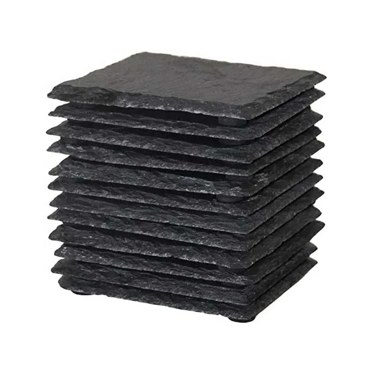 Stone coasters bulk, black 4 inches beverage coasters square slate coasters, heat insulation non-slip table mats