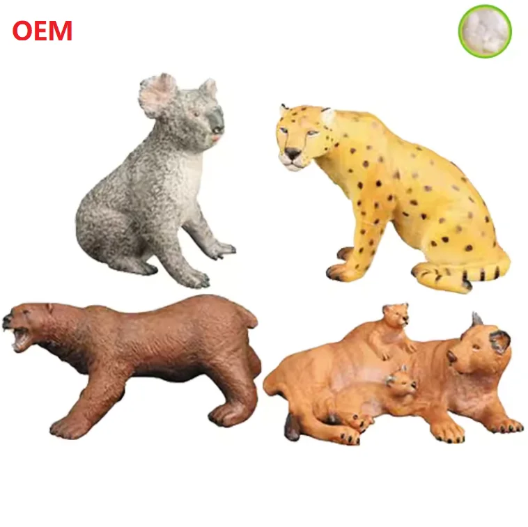 OEM Lifelike PVC Animals Panda Elephant Lion Tiger Soft cotton Vinyl Toy for Kids Playful Wild Animal Models