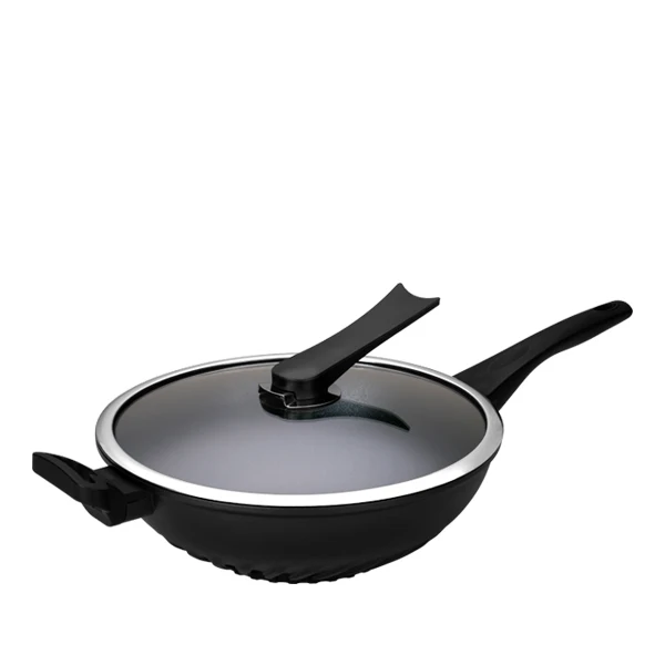Nonstick German Greblon C3+ Quality 12-inch Wok Stir-Fry Pan with Glass Lid