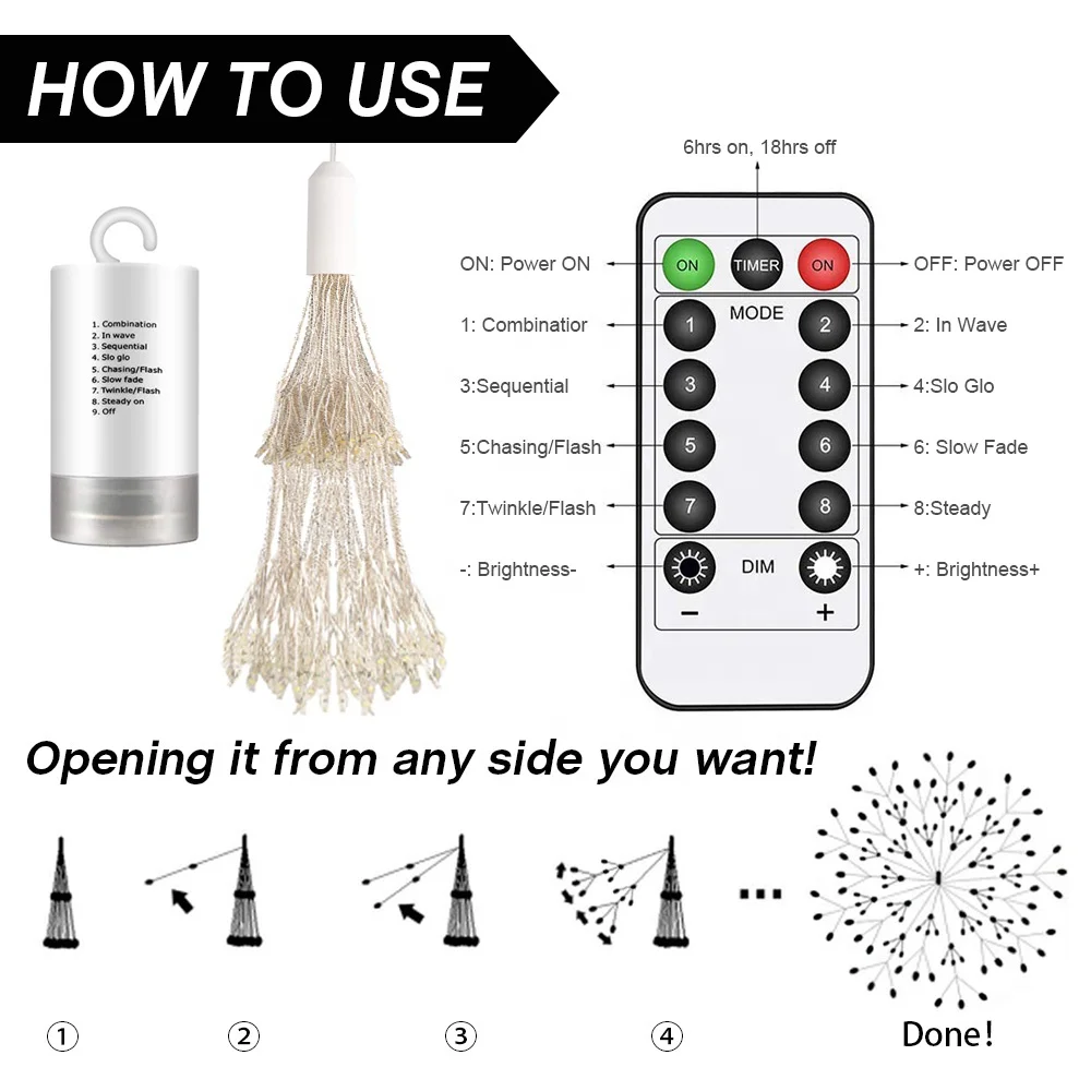 150 LED firework lights DIY led lights for Christmas indoor outdoor decoration battery operated hanging starburst light