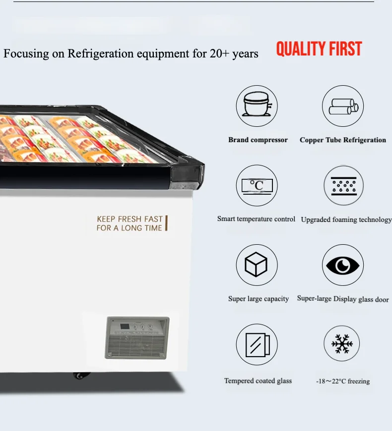 8- Display island freezer deep island freezer commercial refrigerated display cabinet supermarket barbecue island freezer