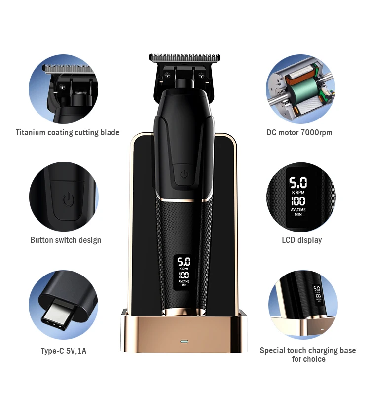 Rs2112 MIOCO Professional Rechargeable Hair Trimmer Titanium Coating Cutting Blade Salon Home Use Beard Trimmer US RV