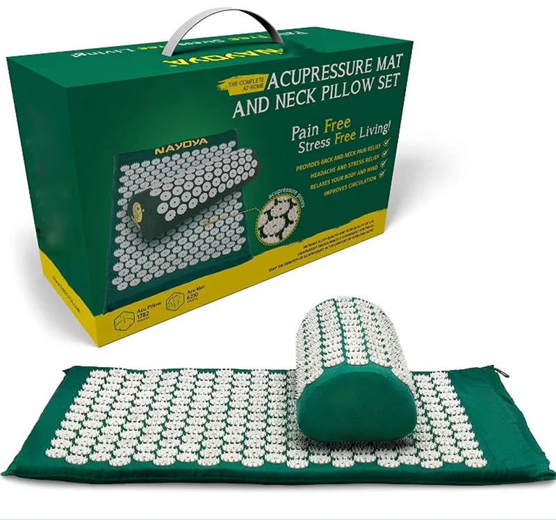 Neck and Back Pain Relief Acupressure Mat and Neck Pillow Set Relieves Stress and Sciatic Pain for Optimal Health and Wellness