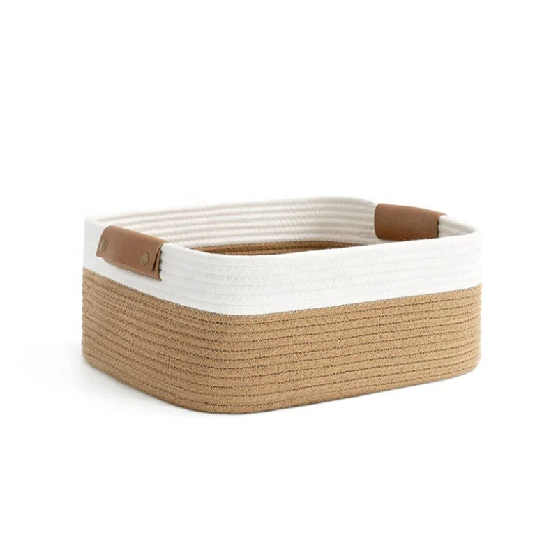 Плетеная корзина для хранения с кожаными ручками домашнего отеля