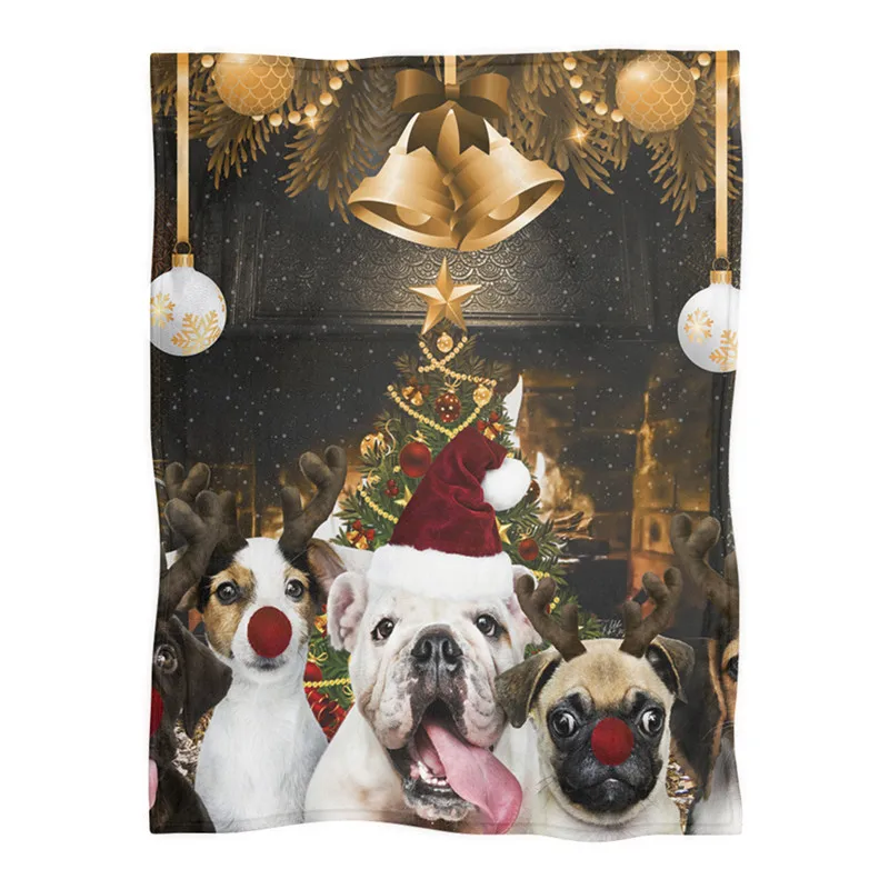 Dog Christmas Coral Fleece Blankets Custom Logo Manta Para Adultos Burrito Blanket For Winter