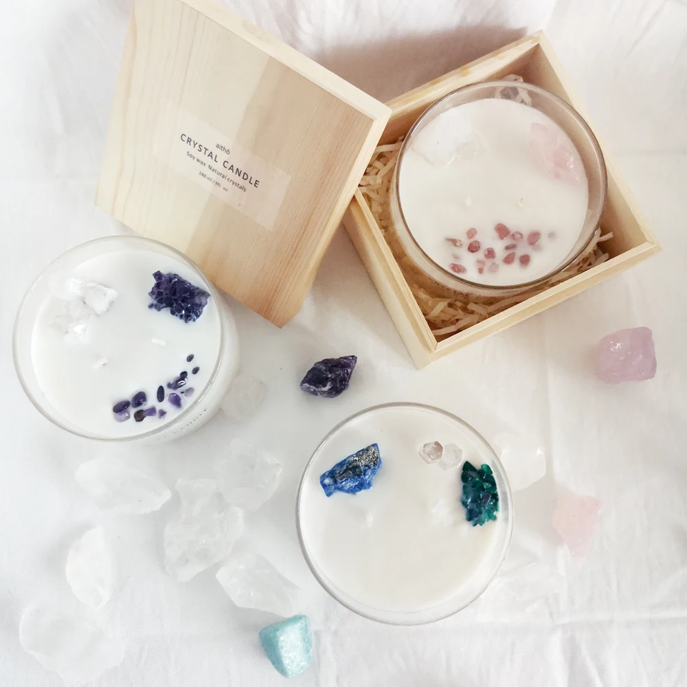 
crystal candle luxury scented candle soy wax glass jar healing candles gift box 