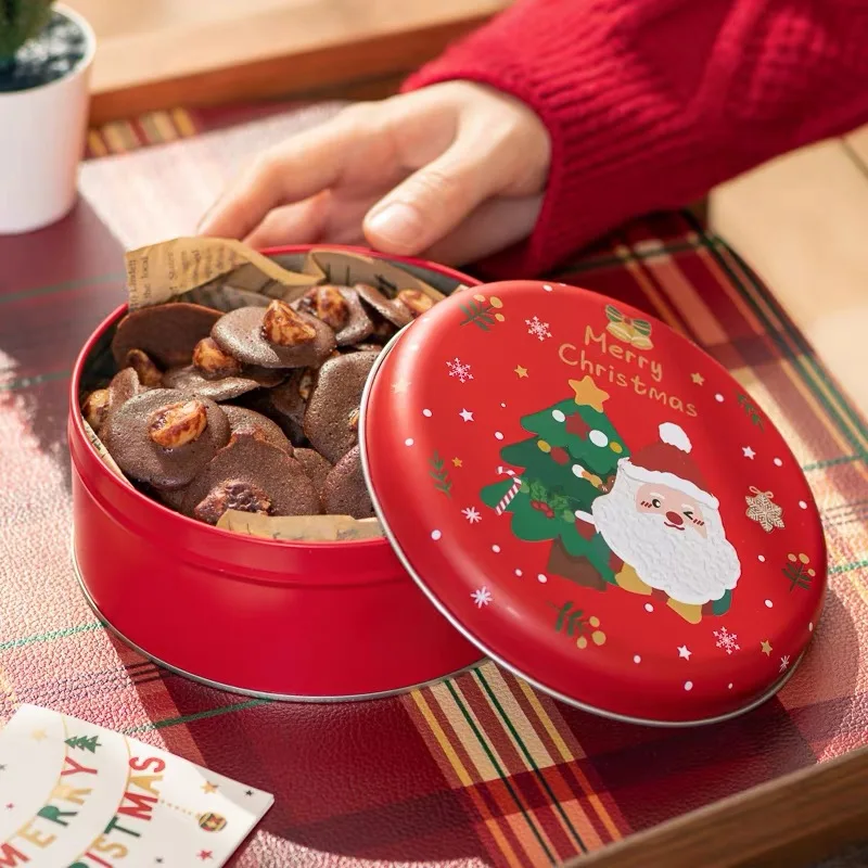 High quality custom metal christmas round tin box for cookies sweet candy package