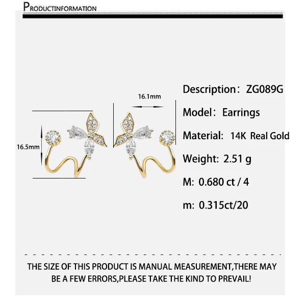 1000S Jewelry 14k Solid Gold Stud Earring Wholesale Simple Design Earring Women Gold Jewelry Earrings For Gift