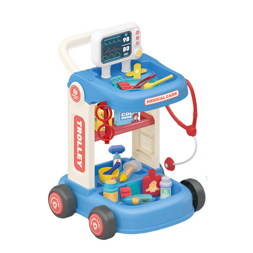 New Arrival 37pcs Medical Toys Trolley Pretend Play Kids Doctor Set Toy Pretend Play Educational Plastic Building Block Toy