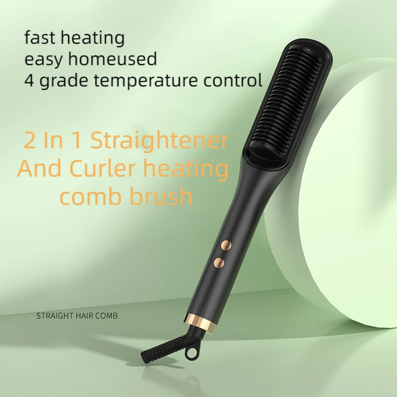 Straightener Curler 2 In1 hair Brush Electric Hot Comb Lisseur De Cheveux dual-use Ceramic heating Styling Tool