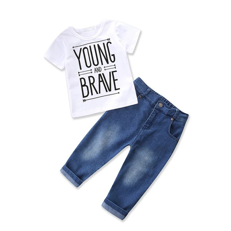 Boys summer short sleeve tshirt set clothes boy with denim pants kids 2pcs jeans set ,kids boy clothes set,set boy clothing