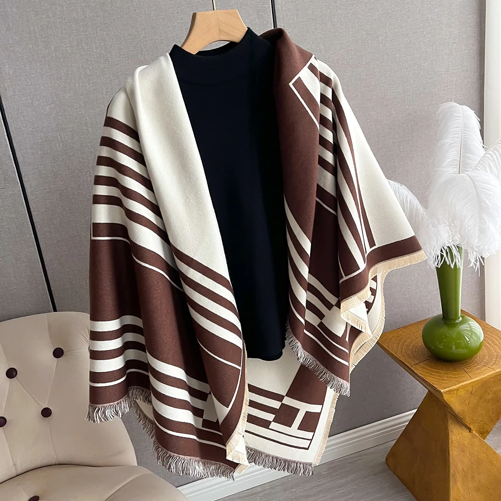 Fashion pashmina scarf Fleece Blanket Ponchos For Women Large Square Acrylic Cashmere Square Scarf Wraps Shawls Winter
