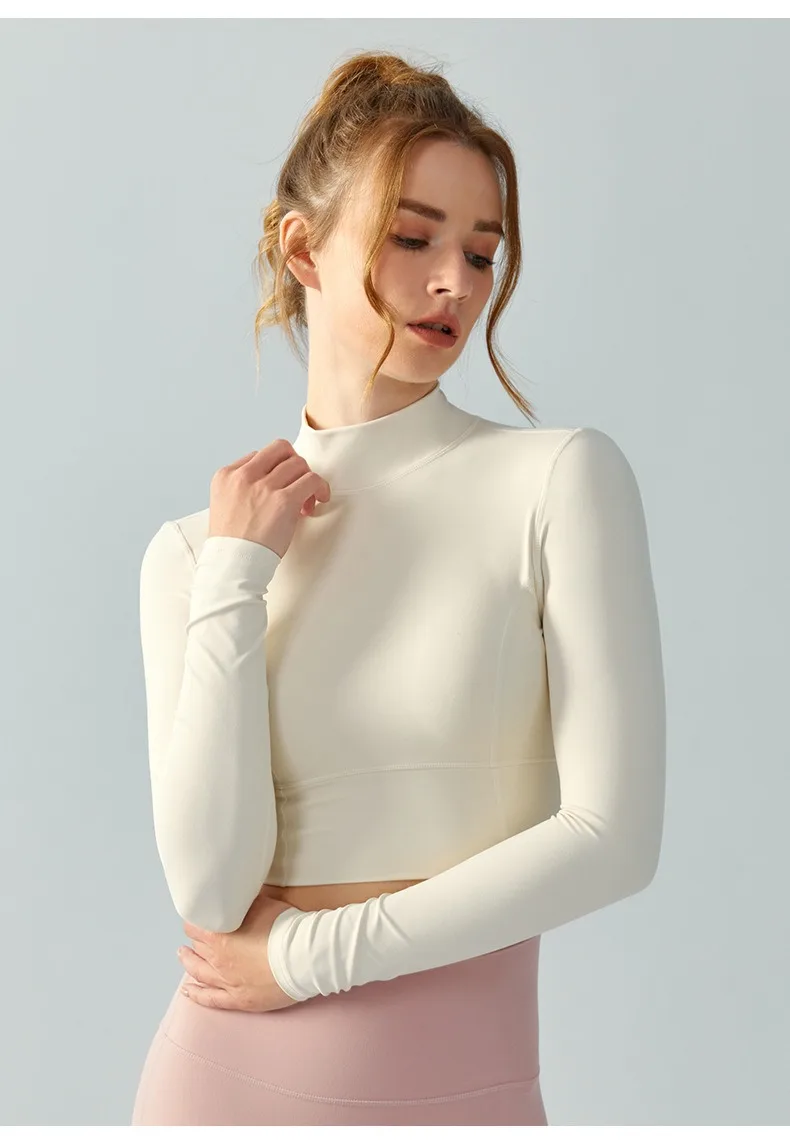 European and American Ladies Long Sleeve Slim Hollow Beautiful Back Yoga Clothes With Chest Pads Running Tight Sports Long