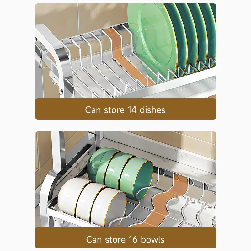 Multipurpose 2 Layer Metal Plate Rack Large Capacity Stainless Steel Storage Dish Drying Racks