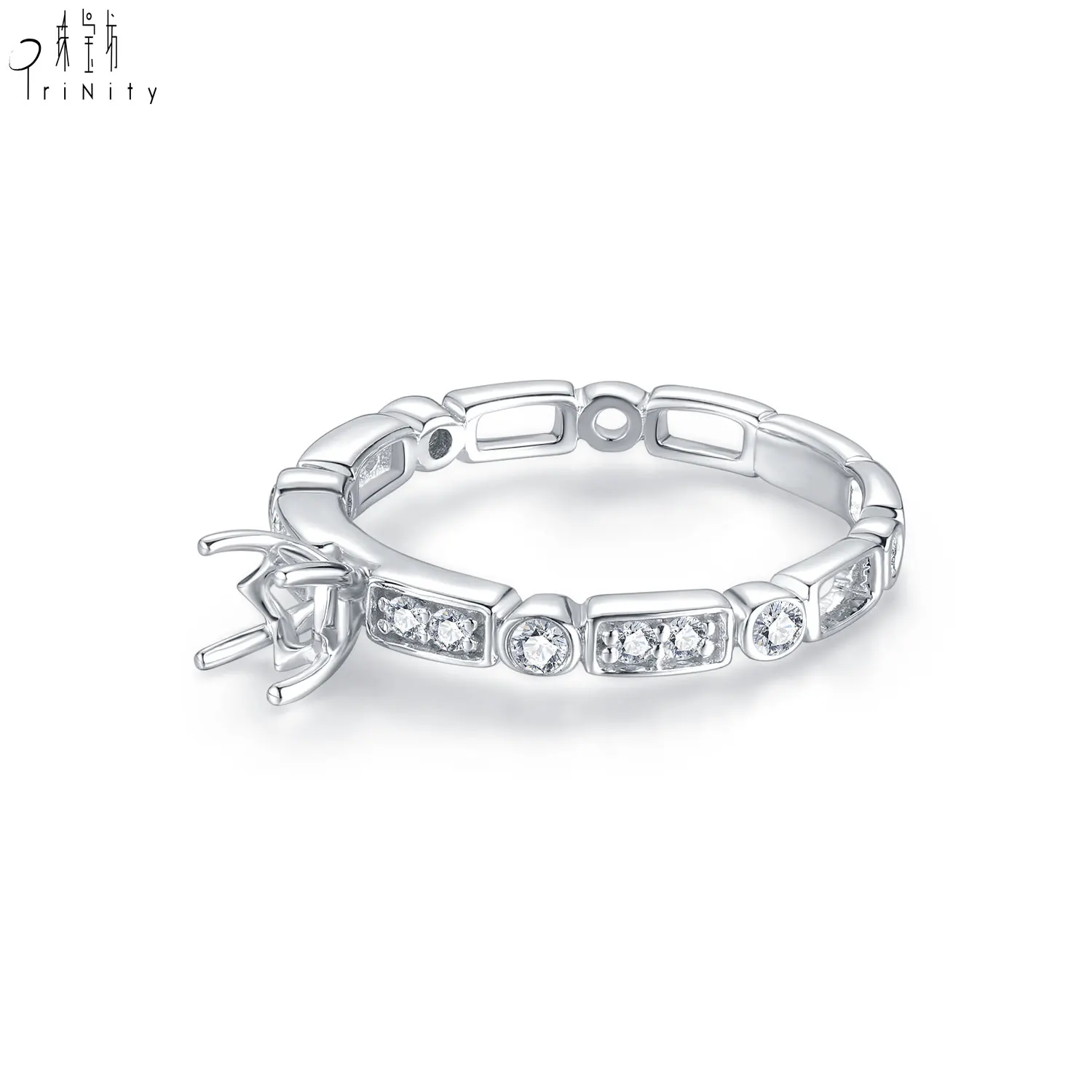 Promotional Simple Cutting Real Gold 18k Solid Gold White Gold Diamond Bamboo Finger Ring For Girl Party