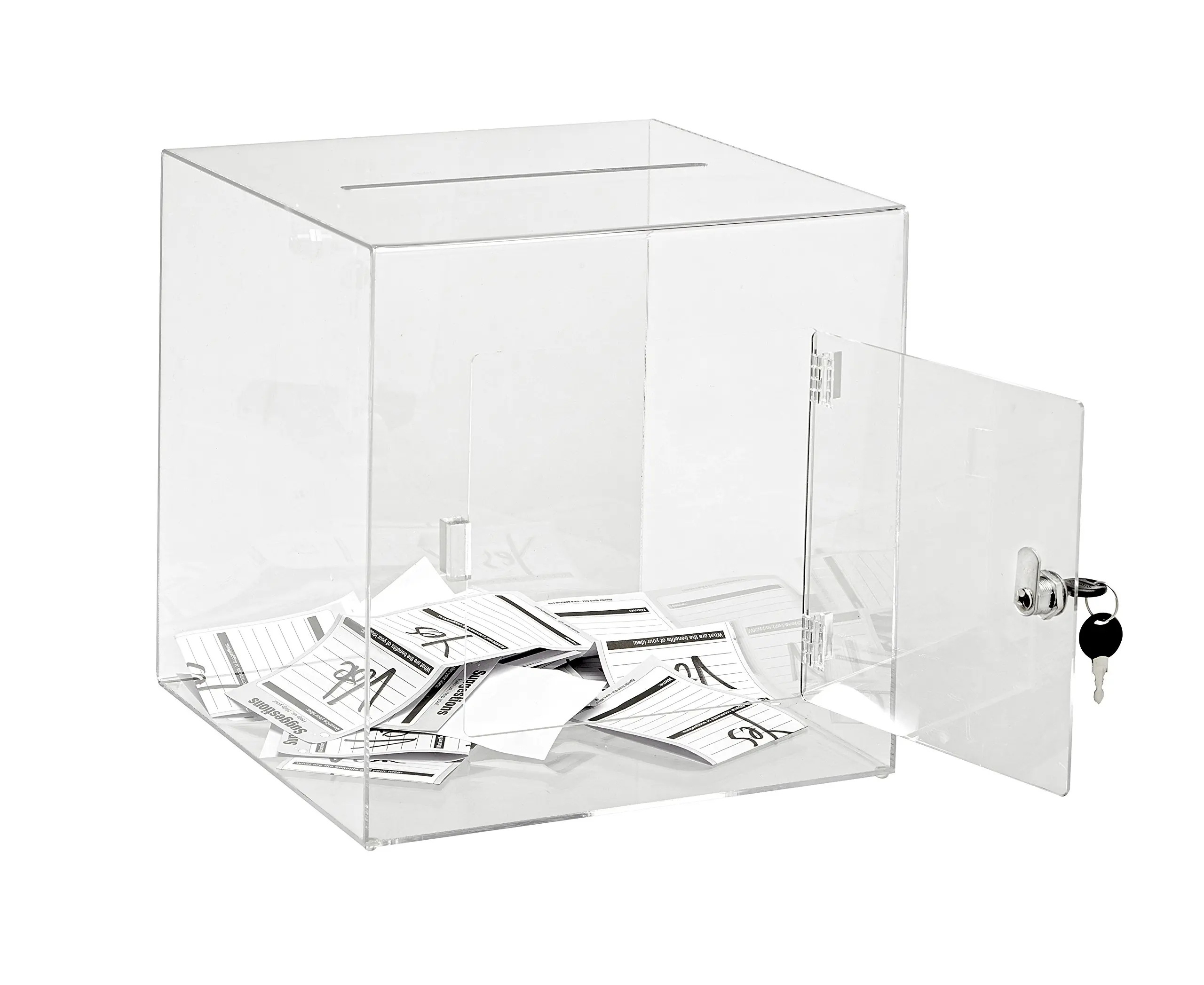 Acrylic Ballot Box Clear Donation Box with with Lock Easy Open Rear Door