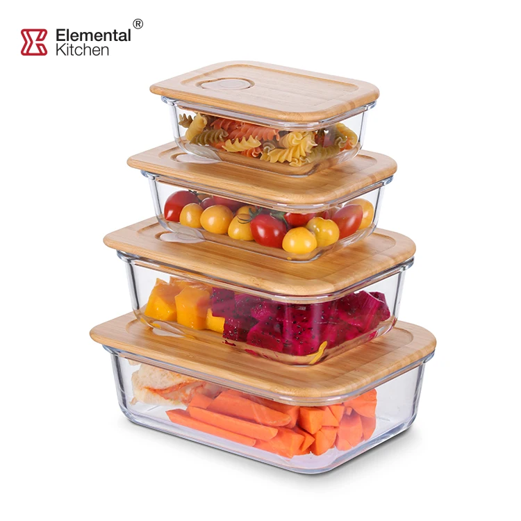 Bamboo Lid Lunch Box, Borosilicate Storage Canister, Glass Food Storage Containers