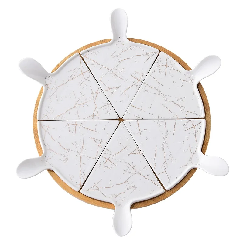 Домашний сервировочный поднос для пиццы, керамические формы для торта, инструменты для выпечки, тарелки для пиццы, 330 мм, деревянная основа, кухонная и ресторанная посуда