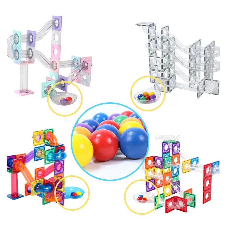 MNTL Kids Marble Race Run Building Blocks Toy Mntl Magnetic Tiles 6pcs Wooden Ball For Marble Run