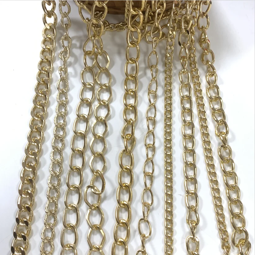 wholesale factory metal aluminium chain shine gold chain for bag,shoe,garment