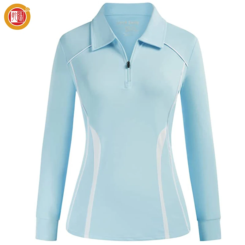 Custom Spandex Women Golf Polo Shirts Zipper Moisture Wicking Long Sleeve Tennis Shirts Slim Fit Athletic Sports Tops S-XXL