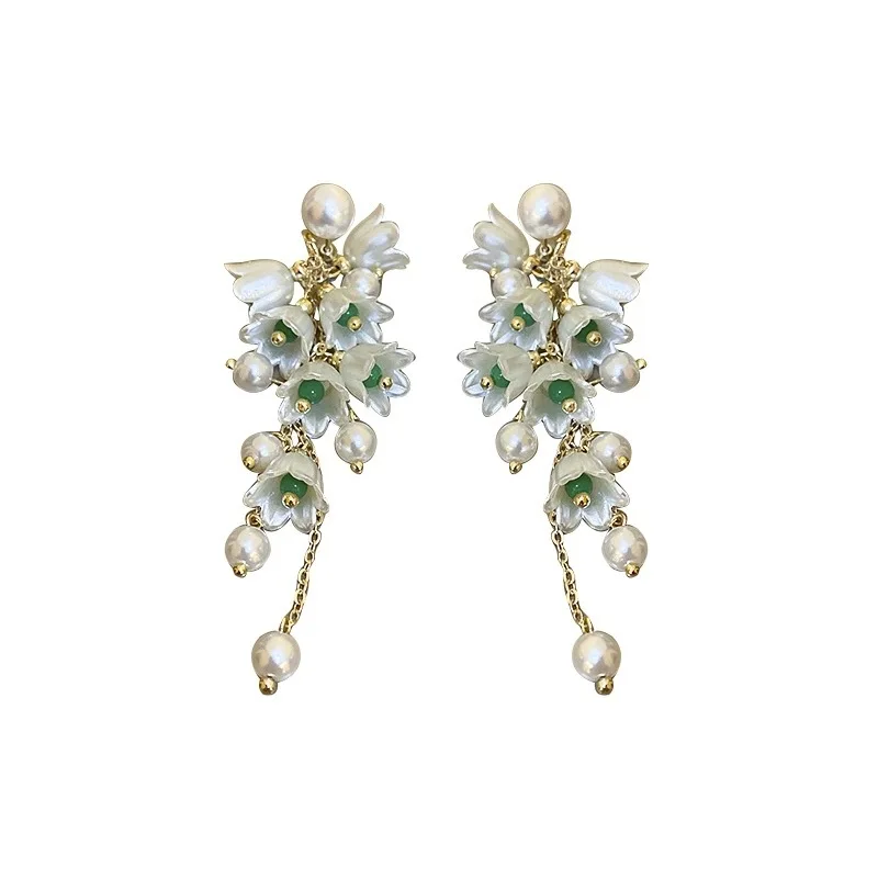 Delicate Jewelry White Flower Long Tassel Earrings Simple Unique Design Fine Jewelry Mixed Batch Flower Earrings Silver Zircon