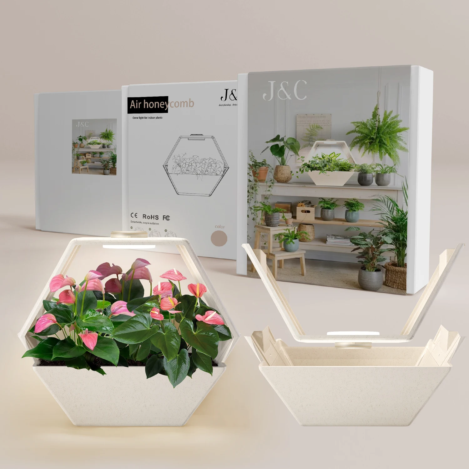 J&C Minigarden 2023 eco friendly self watering flower plant pots kitchen tabletop home smart grow light bamboo chaff product