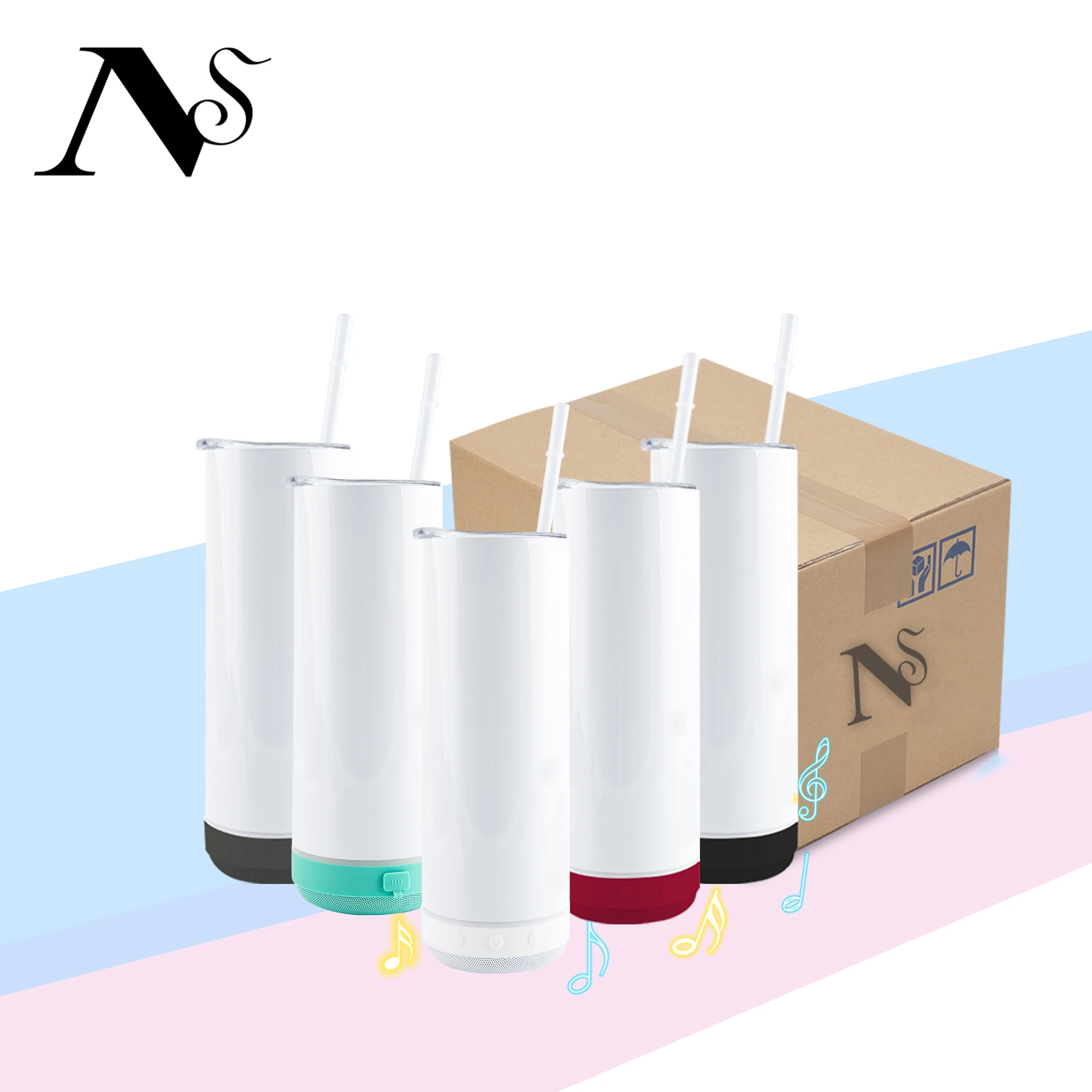 20oz  Free 500ml 1000ml Sublimation Glasses Stainless Steel Music Cup Music Wireless Speaker Water Bottle Tumbler for party